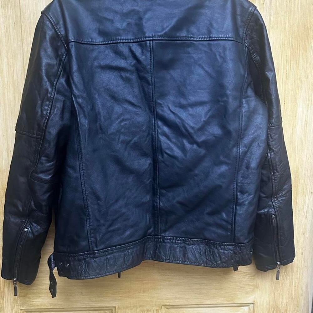Body Guard Real Leather Jacket Womens L Black Moto Motorcycle Y2K Zip Pocket - Picture 6 of 6